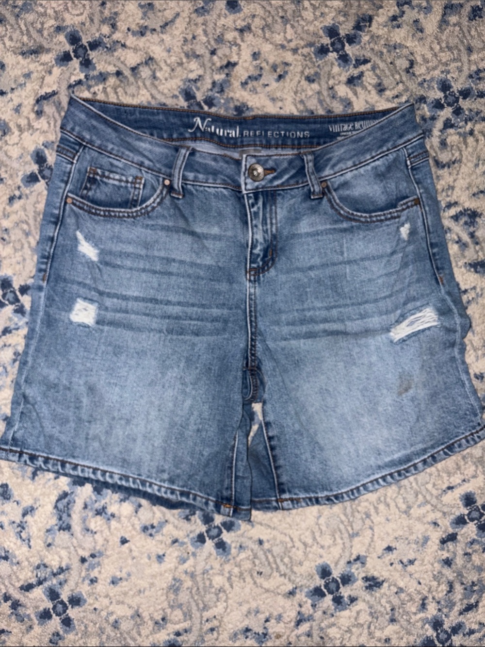 Natural Reflections Light Blue Distressed Denim Shorts